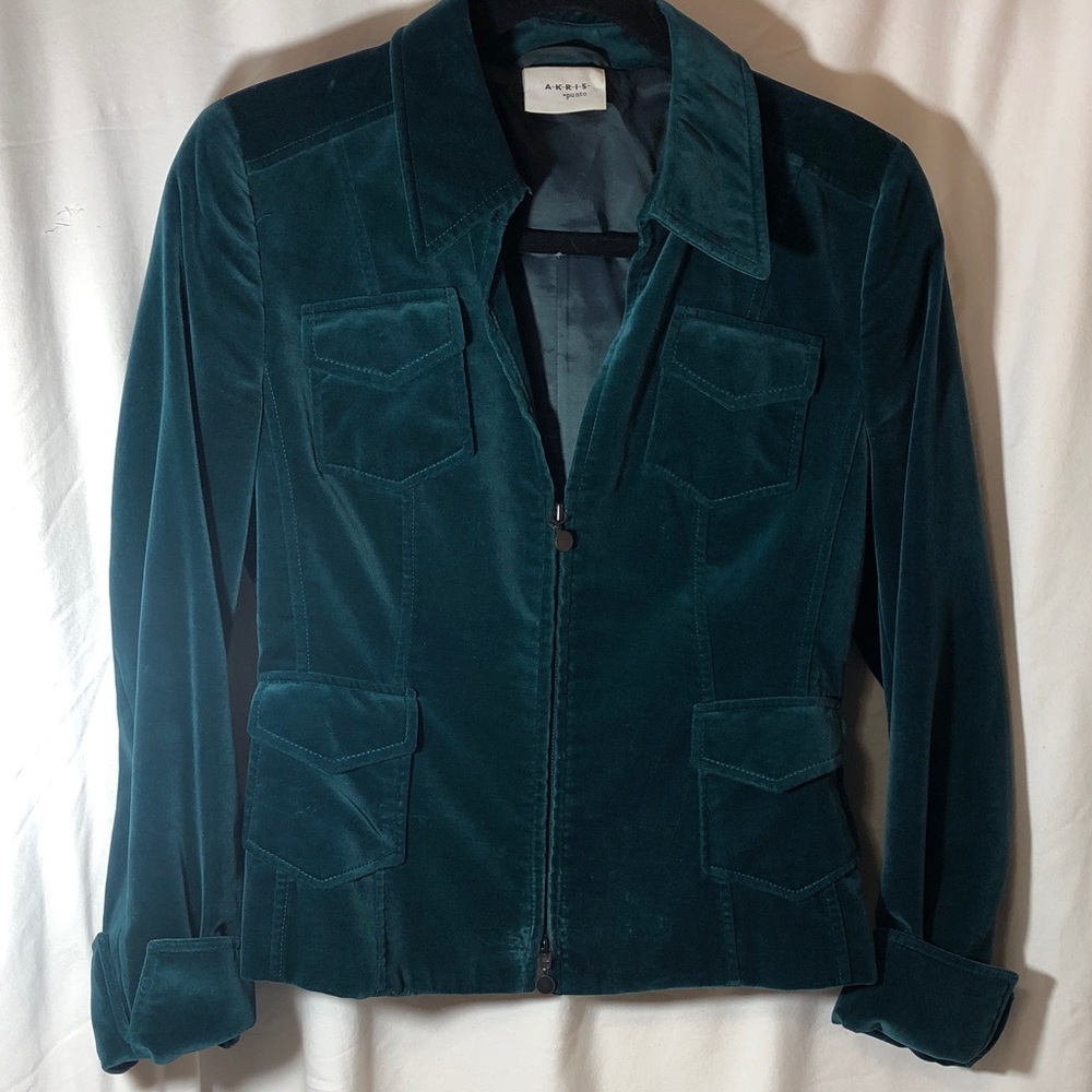 Akris *punto Women’s Deep Teal Velvet Blazer With Split Cuffs - Picture 2 of 11